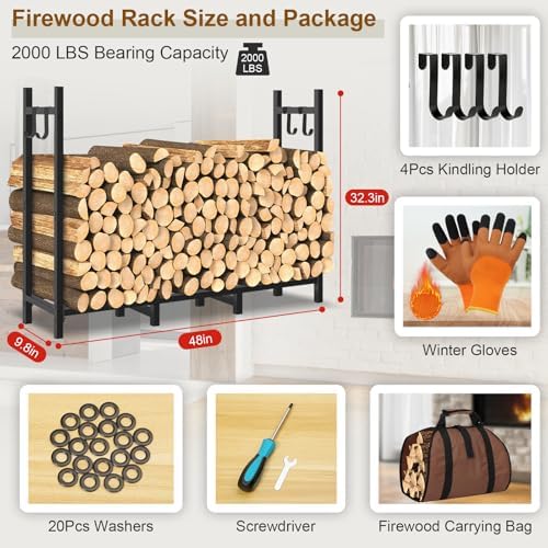 4ft outdoor firewood rack, wood storage with 600d shown in use