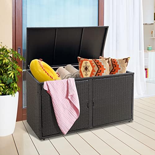 giantex rattan deck box outdoor&indoor 88 gallon wicker, side view