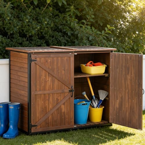gutinneen outdoor storage shed cabinet with strong iron showing dimensions