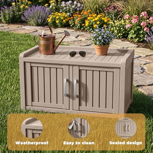 rojik shoe cabinet waterproof uv-resistant,storage bench indoor outdoor showing dimensions