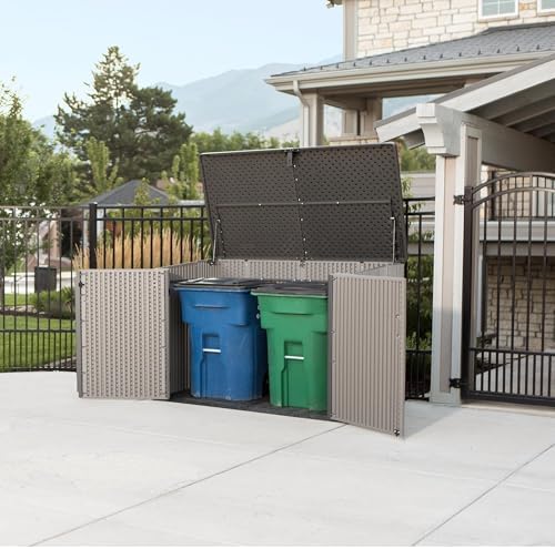 lifetime horizontal outdoor storage shed, 75 cu. ft., front angle view