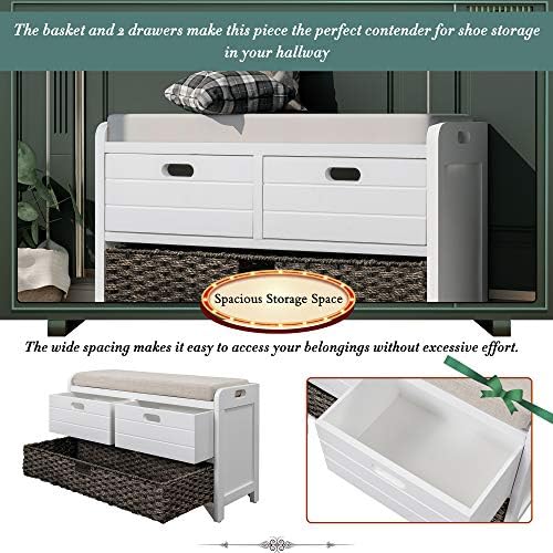 knocbel farmhouse storage bench with 2 drawers, removable, front angle view
