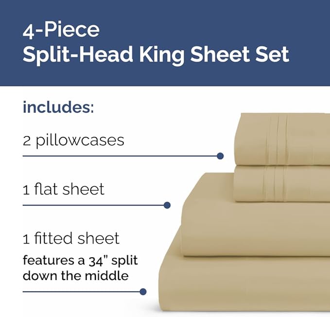 Split Head King Sheet Set – 4 Piece Flex Split Top King Sheets - Image 2