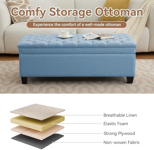 wututuee 50" fabric storage ottoman bench, upholstered rectangle showing dimensions