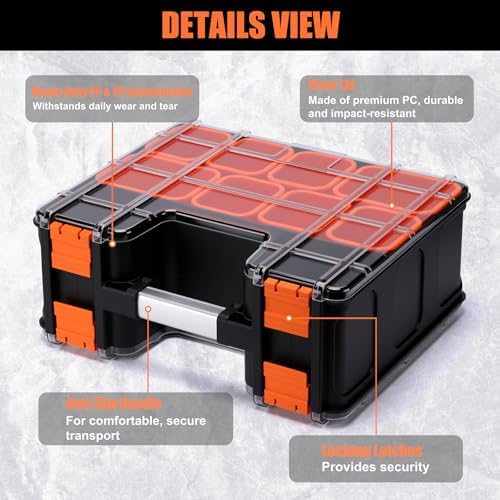 double side tool box, multi-function storage toolbox organizer, close-up detail