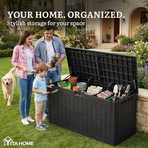 yitahome 110 gallon outdoor deck box, side view