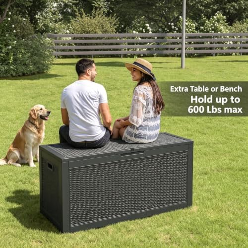 110 gal outdoor storage box waterproof ,deck box,gas, side view