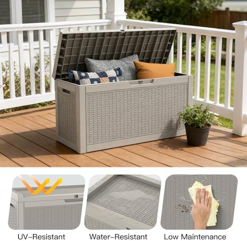 mars villa deck box, waterproof outdoor storage box, side view