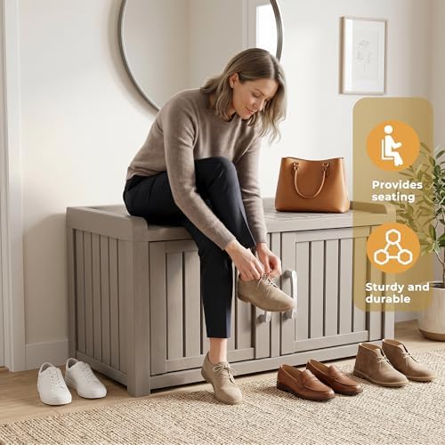 rojik shoe cabinet waterproof uv-resistant,storage bench indoor outdoor, side view