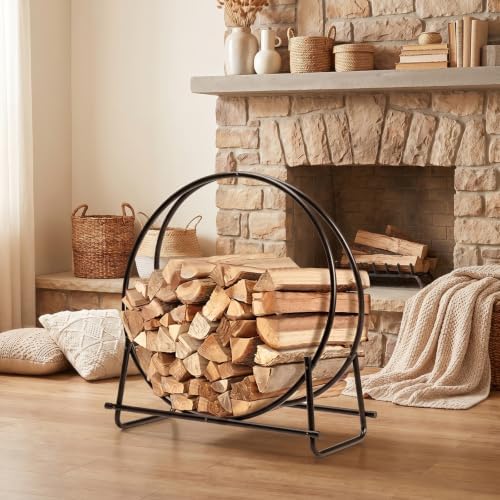 goplus firewood rack, 32.5 inch outdoor firewood log shown in use
