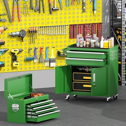 greenvelly 8-drawer tool chest with wheels, pre-assembled rolling shown in use