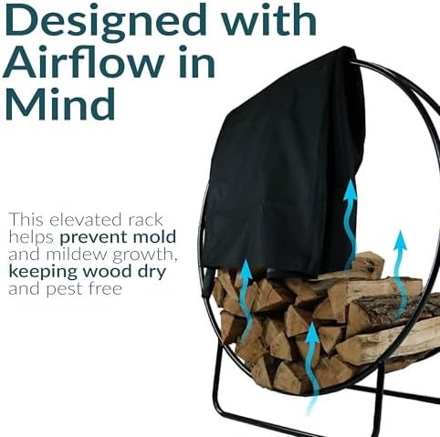 sunnydaze outdoor firewood rack with cover, heavy-duty steel showing dimensions