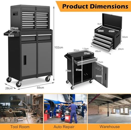 tangzon lockable tool cabinet, rolling tool chest combo, close-up detail