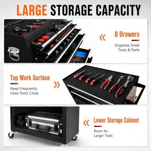 rolling tool chest - 8 drawers tool box, side view