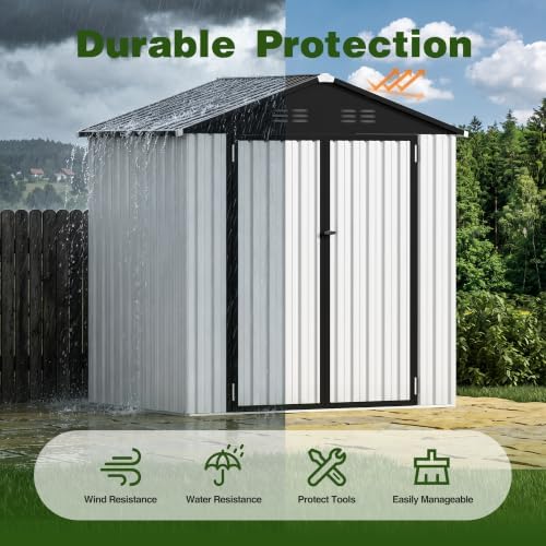 4 ft outdoor storage shed, waterproof metal garden showing dimensions