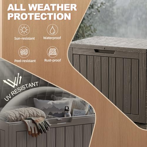 efu outdoor storage box 60 gallon deck box shown in use