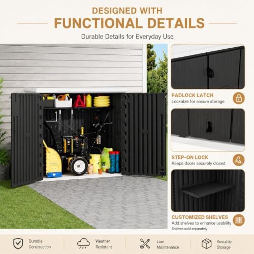 addok outdoor storage cabinet, 37 cu.ft horizontal resin showing dimensions