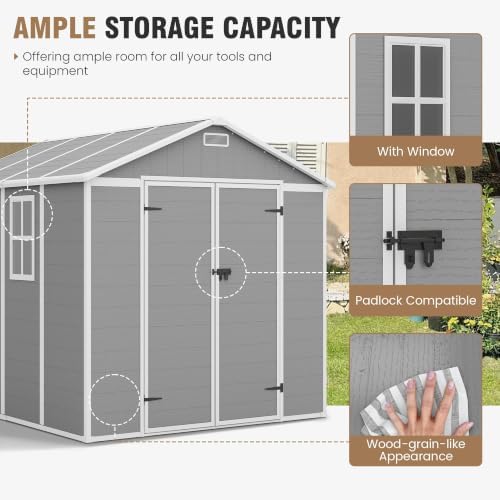 amopatio 8x8 ft storage shed, grey & white, side view