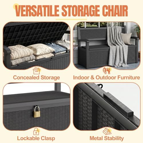 storage bench outdoor deck box, 140 gallon lockable, close-up detail