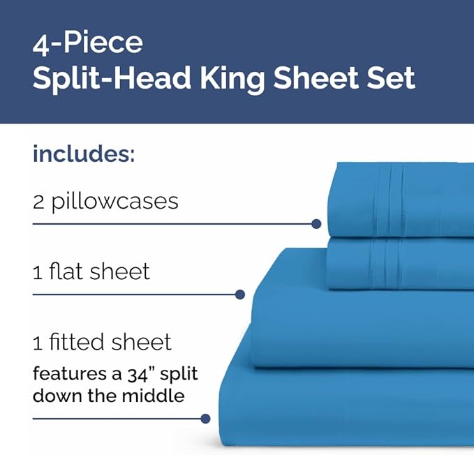 Split Head King Sheet Set – 4 Piece Flex Split Top King Sheets - Image 2