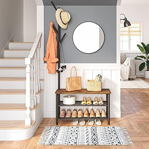 hoobro coat rack shoe bench, 3-tier shoe rack shown in use