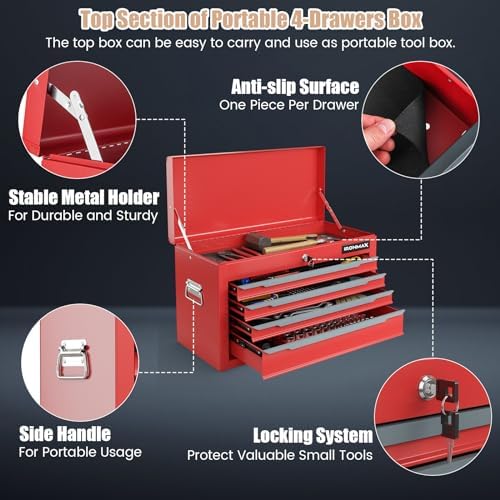 ergomaster large rolling tool-chest with 6 drawers heavy, side view