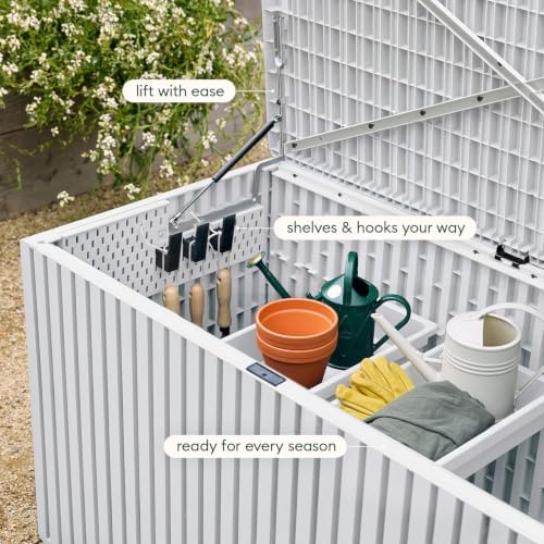 veradek everything box - 120-gallon outdoor storage box on a desk or shelf