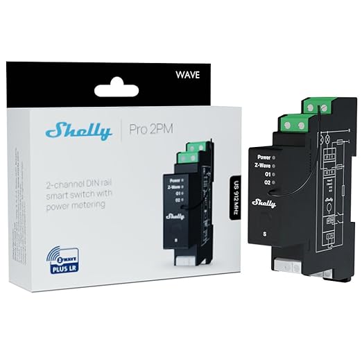 Shelly Wave Pro 2PM US LR | Z-Wave Long Range 2-Channel Smart Relay Switch by Shelly