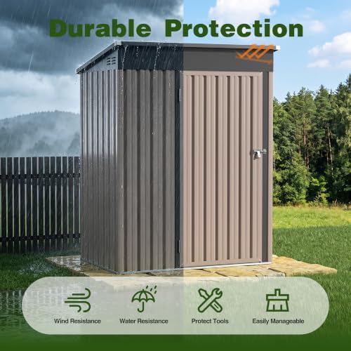 3 ft outdoor storage shed, waterproof metal garden showing dimensions