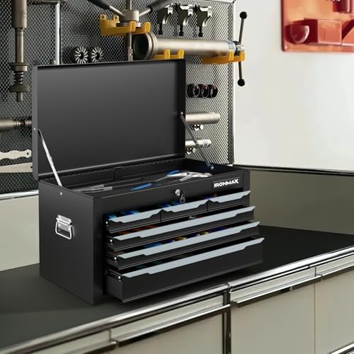 ironmax 24" lockable metal tool box with 6 shown in use