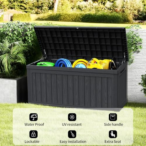 320 gallon waterproof outdoor storage box, lockable patio on a desk or shelf
