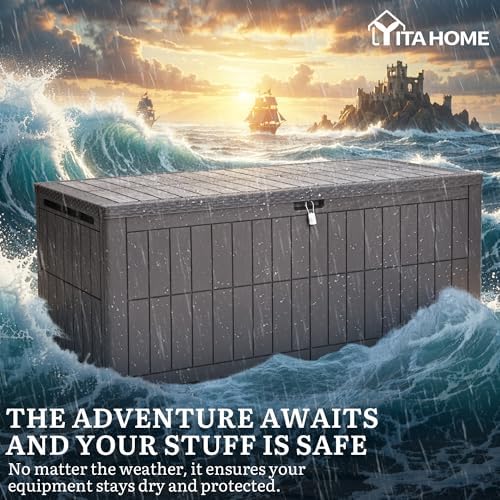 yitahome xxl 240 gallon extra large deck box, side view