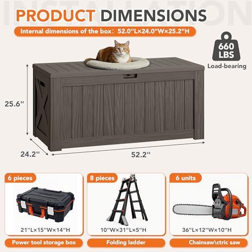 130 gallon deck box outdoor indoor waterproof storage, front angle view