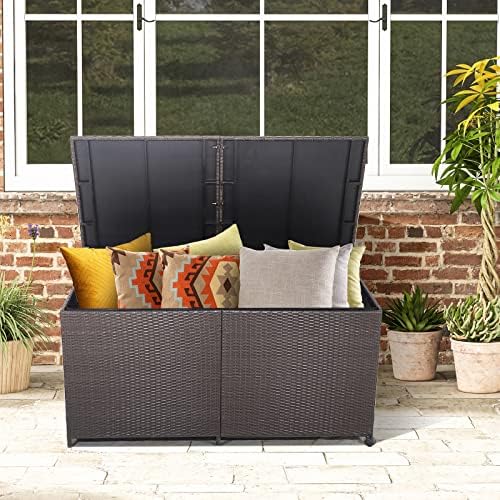 relax4life 175-gallon outdoor storage box, wicker rattan outside shown in use