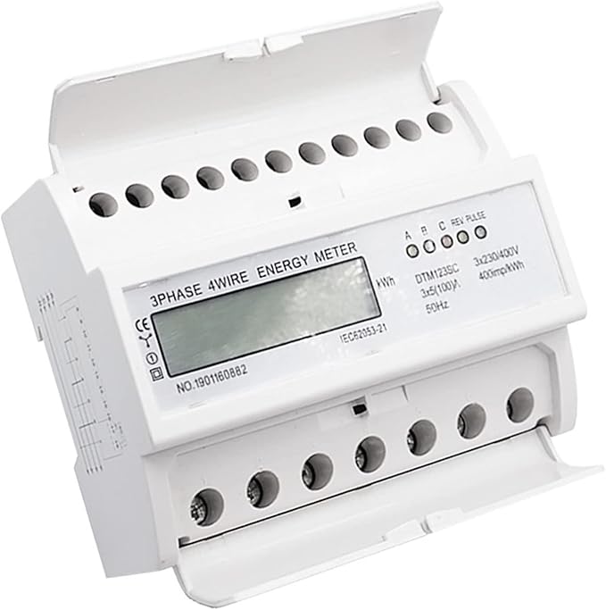 Wisecoco Energy Meter, Digital 3 Phase Energy Meter, LCD Display White ABS by Wisecoco