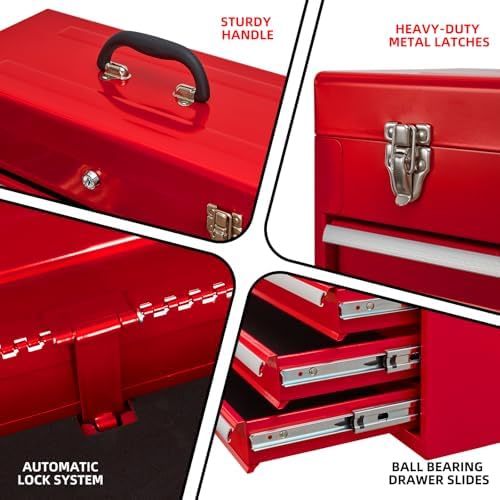 4 drawers metal tool box portable steel tool, side view