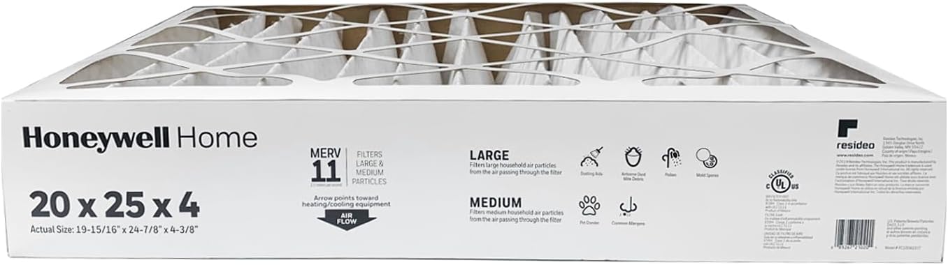 Honeywell FC100A1037-20" x 25" x 4" Pleated Air Filter, MERV 11 Bundle with Same Day Supply Filter Change Reminder (2-Pack)
