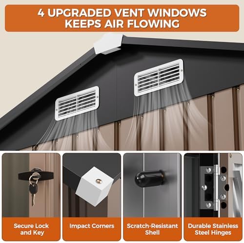 ironck 10x8.2ft outdoor storage shed with clear window, side view