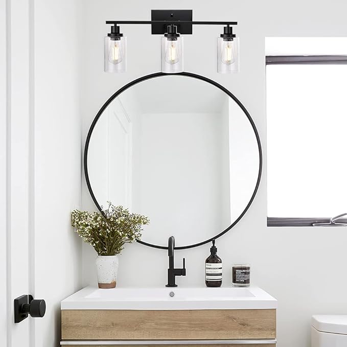 WINSHEN Wall Sconce Lighting 3-Light Matte Black Bathroom Vanity Light Fixtures - Image 2