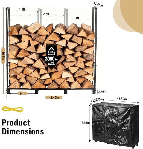 facka 4ft firewood rack outdoor with cover, metal shown in use