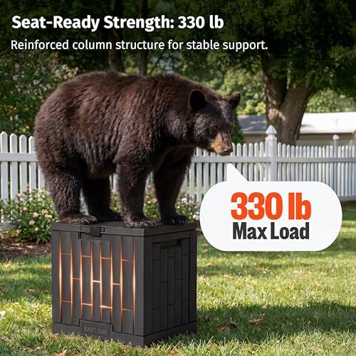 east oak 31 gallon outdoor storage box, waterproof, side view