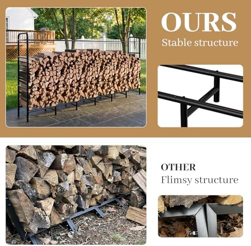 firewood rack 8ft heavy duty metal log holder, front angle view