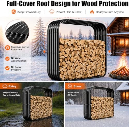 49in firewood rack with cover roof, waterproof heavy shown in use
