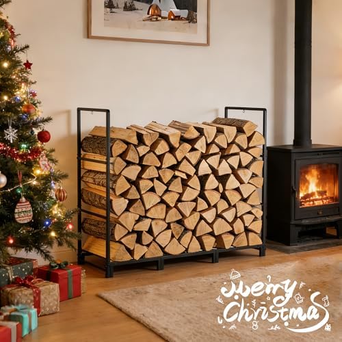 facka 4ft firewood rack outdoor, metal wood rack showing dimensions