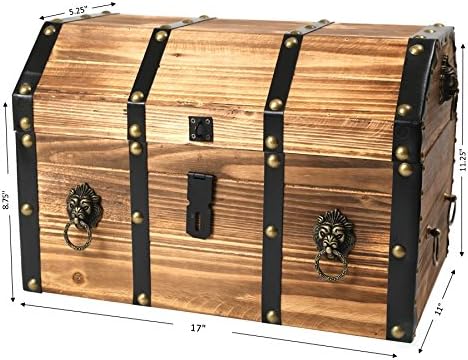 vintiquewise wooden treasure chest trunk vintage-style storage box, front angle view