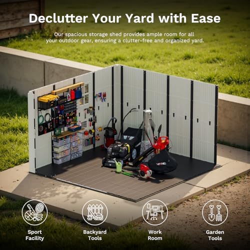 patiowell 10x10 ft resin outdoor storage shed with on a desk or shelf