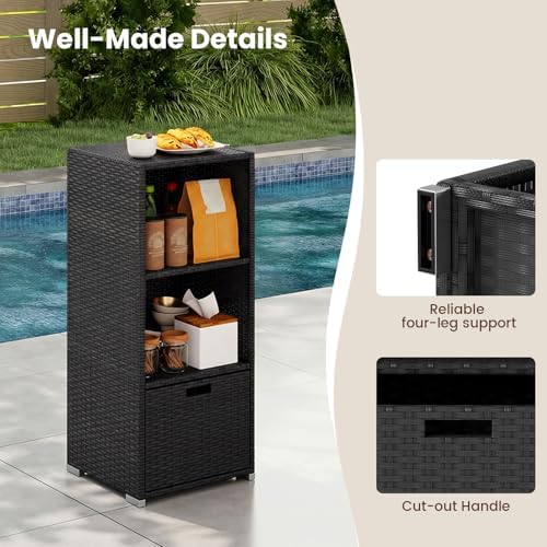 tangkula rattan outdoor storage cabinet, patiojoy outdoor wicker, side view