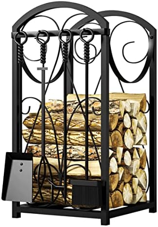 kingson firewood rack indoor/outdoor log holder, black on a desk or shelf