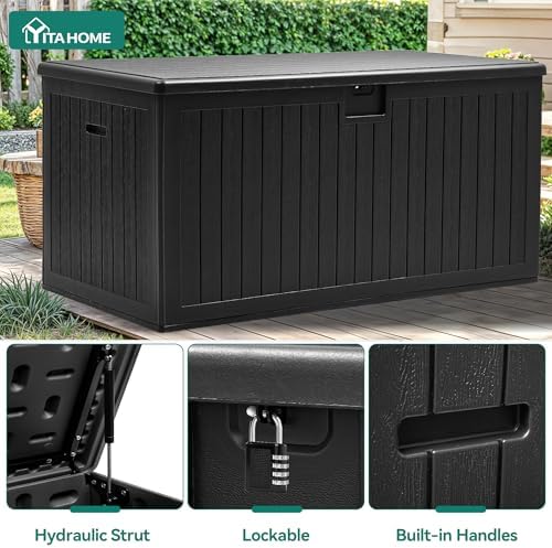 yitahome 260 gallon large deck box with divider, side view