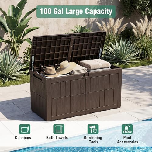 tangkula 100 gallon outdoor storage box with lockable, side view